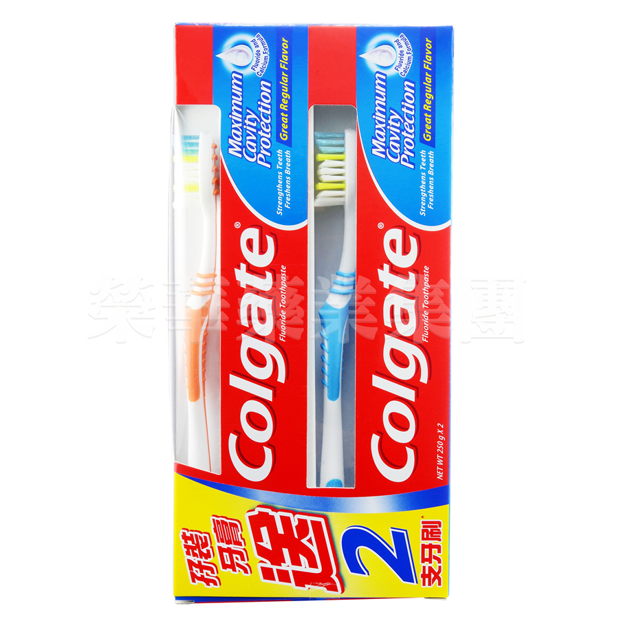 高露潔清新味牙膏 250g雙裝+超潔淨牙刷x2