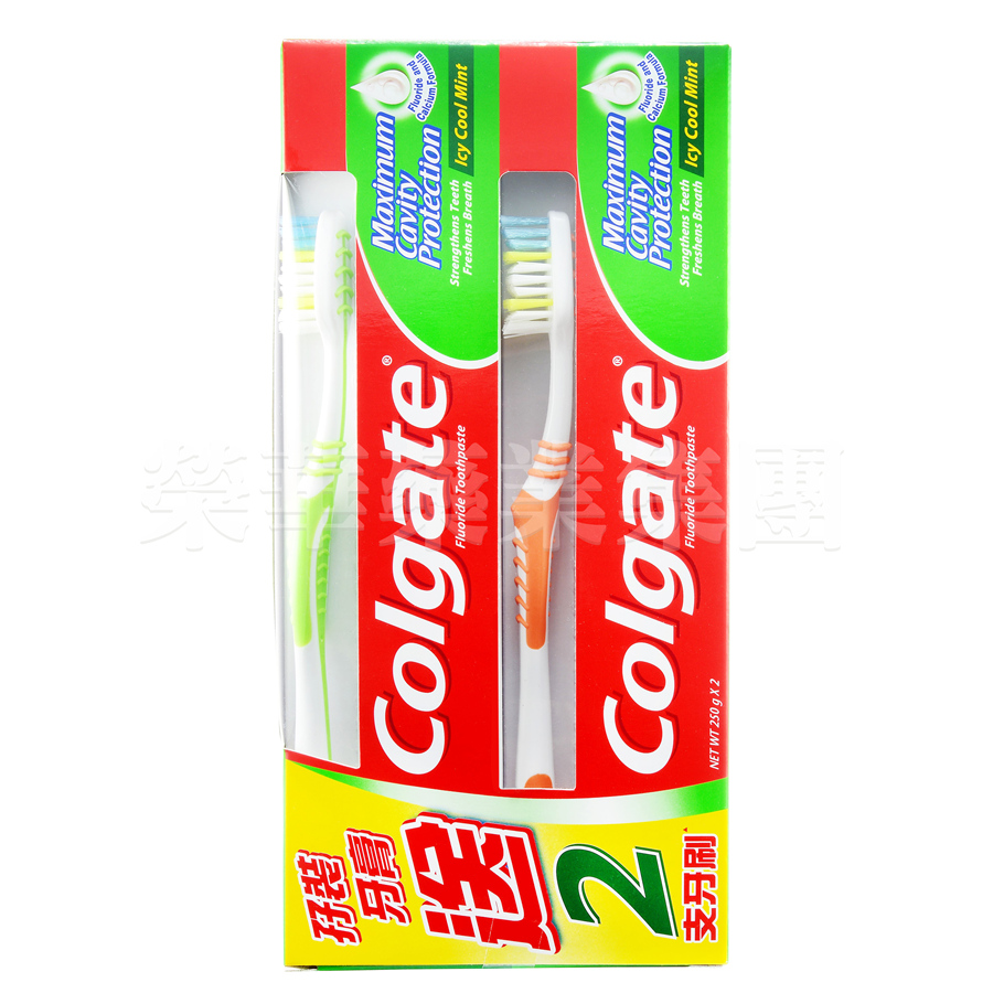 高露潔薄荷味牙膏 250g雙裝+超潔淨牙刷x2